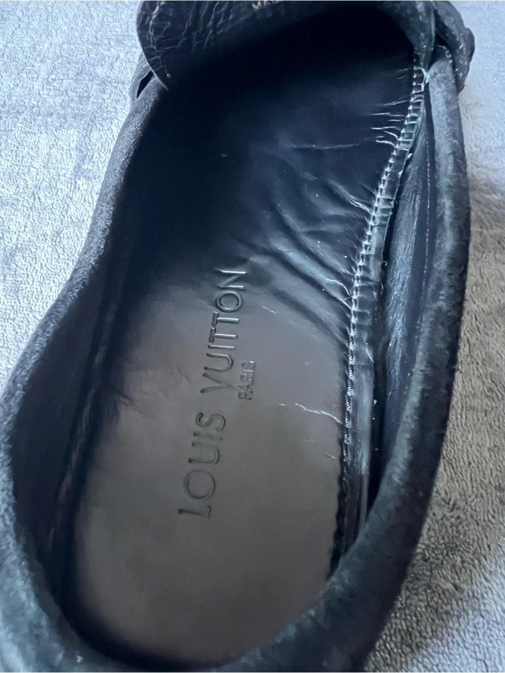 Louis Vuitton Men’s Leather Suede Loafers Sz 9 US 10 Black Monte Carlo Luxury